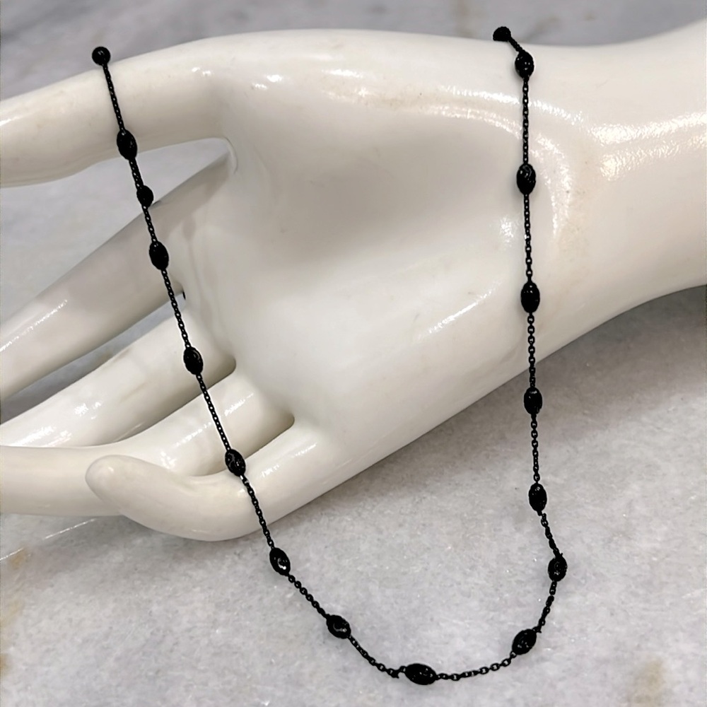 Black Rhodium and Sterling Silver Station Necklace